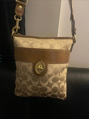 Authentic Coach Peyton Sateen Beige and Brown Crossbody Bag EUC